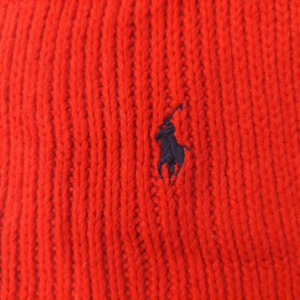 POLO Ralph Lauren 80s Vintage Red Knit Scarf Black Embroidered Polo Logo Scarves - Picture 6 of 8